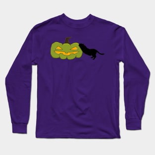 Green Scratch-O-Lantern (Black Cat) Long Sleeve T-Shirt